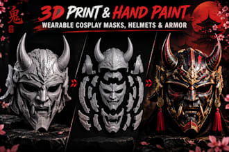 3d print and hand paint wearable cosplay mask, helmets and armor