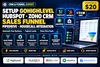setup gohighlevel hubspot zoho crm sales funnel pipedrive integration kradim