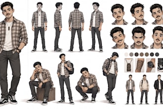 design professional character concept art, expression sheet and turnaround