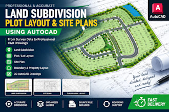 create land subdivision, plot layout and site plans land survey using autocad