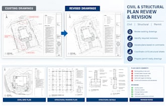 review and revise civil and structural engineering drawings for permit