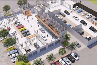 design 3d realistic car dealership showroom, display hall, car garage