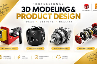 do 3d modeling 3d product design 3d cad rendering in solidworks and fusion 360