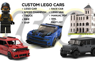 build 3d lego moc design, lego technic car, bike, van house with pdf instruction