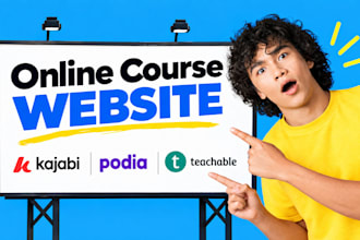 do online course website, kajabi website, podia, teachable website
