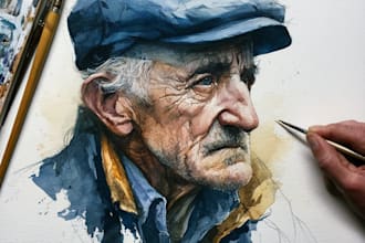 make watercolor portrait of elderly people