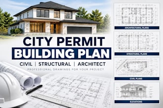 design civil and structural blueprints, city permit plan with architect drawing