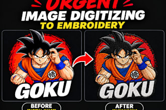 digitize image for embroidery, do logo embroidery in 1 hour