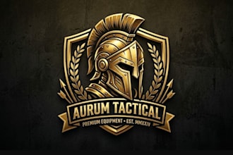 design a premium golden helmet logo for tactical brand