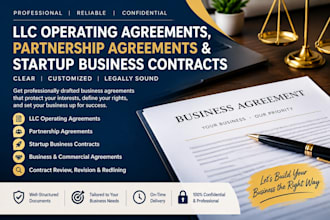 draft llc operating agreement, partnership agreement,  startup business contract