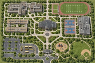 design a campus map, school map, university map and wayfinding map