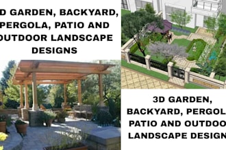 create 3d garden, backyard, pergola, patio and outdoor landscape designs