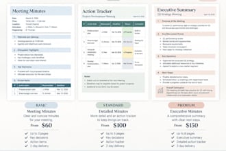 create professional meeting minutes and action trackers