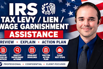 review your irs tax levy, lien or wage garnishment and provide an action plan