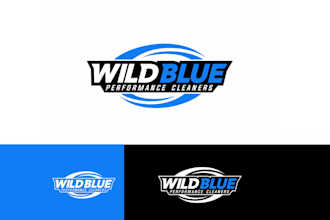 design word mark wild blue performance cleaners logo