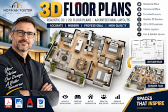 create realistic 3d floor plans, 2d floor plans and architectural layouts