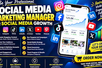 be your professional, social media, marketing manager for social media growth