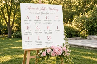 design stunning wedding seating chart, stationary and welcome sign
