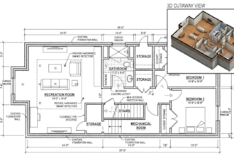 do basement renovation plan, remodeling floor plan and permit drawing set
