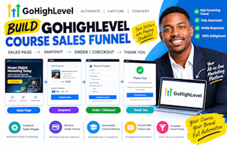 build gohighlevel course sales page snapshot order checkout thank you funnel
