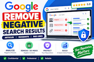 remove negative articles, mugshots and bad maps links on google