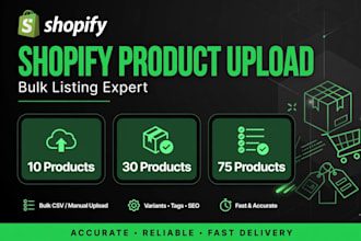 upload products to shopify store with variants and SEO