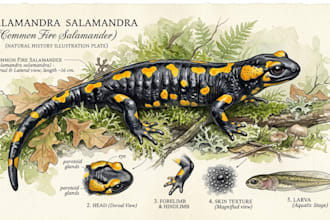 hand paint scientific watercolor animal illustrations