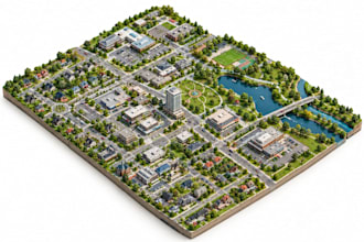 create a custom isometric map with 3d buildings and landmark