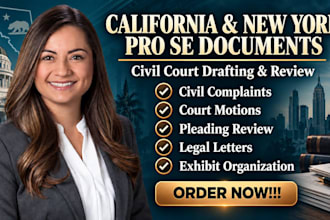 be pro se civil litigation lawyer in california, ny and write legal documents