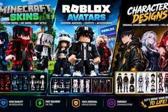 create custom minecraft skins, HD skins, roblox avatars and character designs