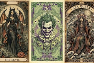 do custom gothic tarot card design dark fantasy oracle card, affirmation card