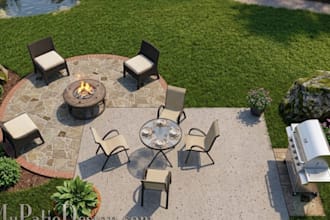 draw 2d backyard hardscape layout for patio deck and fire pit plan