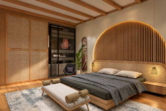 design bedroom interior, space plan and create 3d rendering