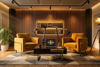 design a photorealistic 3d gaming room or podcast studio from your idea
