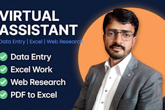 do data entry, excel, web research, pdf to excel as VA