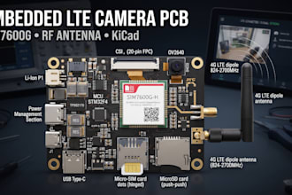 design embedded lte pcb with sim7600g, rf antenna, camera and kicad layout