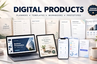 design digital products, planners, templates and prototypes