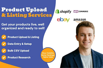 do  product upload listing data entry setup ecommerce store seo product research