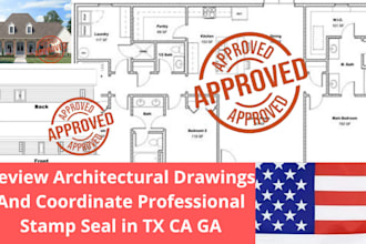 review architectural drawings and coordinate professional stamp seal in tx ca ga