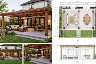 design patio, pergola, porch and backyard plans with 2d drawings