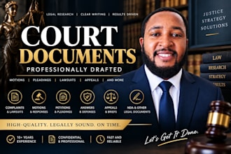 draft lawsuits, complaints, petitions, motions, appeals, mou, injunctions, nda