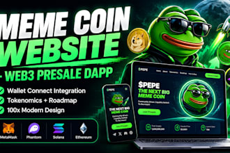 design a meme coin website, crypto token, presale and web3 landing page