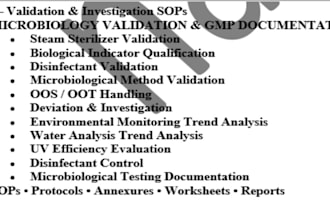write pharmaceutical sops and validation protocols