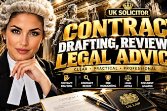 be your UK solicitor, highlight contract risk,  contract analysis, legal advice