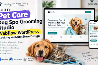 build pet care dog spa grooming studio webflow wordpress booking website store
