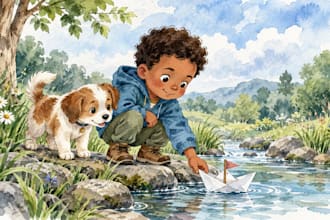 illustrate watercolor children storybook, picture kids, story book illustration