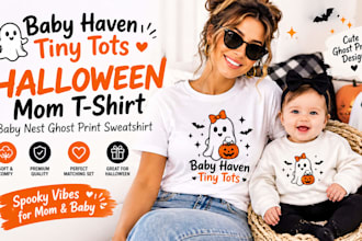 do baby haven tiny tots halloween mom t shirt  baby nest ghost print sweatshirt