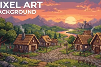 create pixel art background game environment pixel animation ui and sprite sheet