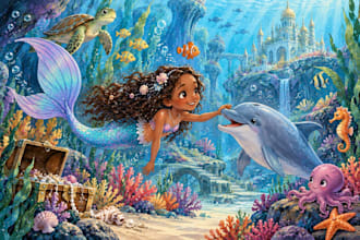 illustrate magical underwater scenes for childrens books