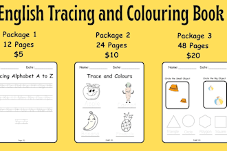 create english tracing and colouring book